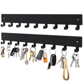 Ekunivers Key Holder Wall Mounted with 9 Hooks, Metal Key Organizer Rack, Black Key Hanger for Entryway, Kitchen, Living Room, Office, Doorway Decor (2 Pack, 14 Inches)
