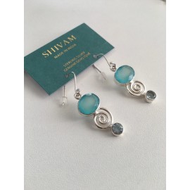 Shivam Silver Earrings With Aqua Chalcedoney Blue Topaz Retail $68 Made In India