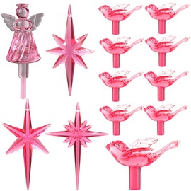 117Pcs Ceramic Christmas Tree Pink Love Bird Replacement Lights Bulbs and 1 Angel/3Stars Topper Ornament for Ceramic Tree Décor - Medium Plastic Pegs.