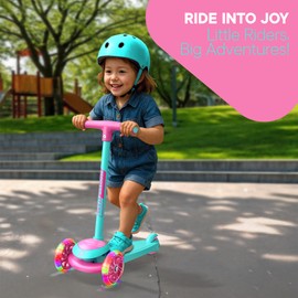3 Wheel Scooter for Kids, Smooth Light Up LED Front Wheels, Wide Anti Slip Deck, Rear Foot Brake, Easy Lean to Steer Maneuvering, Indoor & Outdoor Ride On Toys for Ages 2 Up, Candy Color