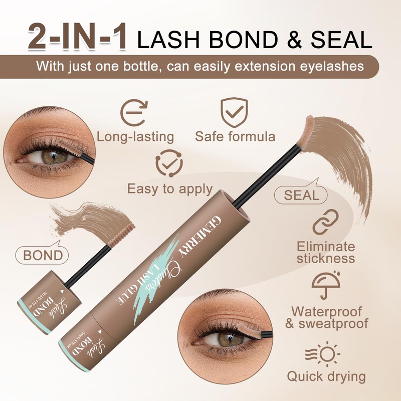 GEMERRY Lash Cluster Glue Bond and Seal (5ml+5ml, Brown)