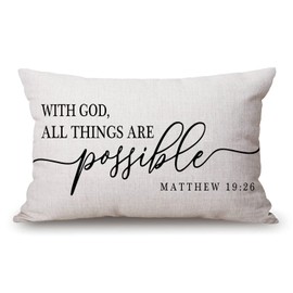 Solekla Farmhouse Pillow Covers with Bible Verse Quotes 12" x 20" Farmhouse Rustic Décor Lumbar Pillow Covers with God All Things are Possible Matthew 19:26 Housewarming Family Room Décor