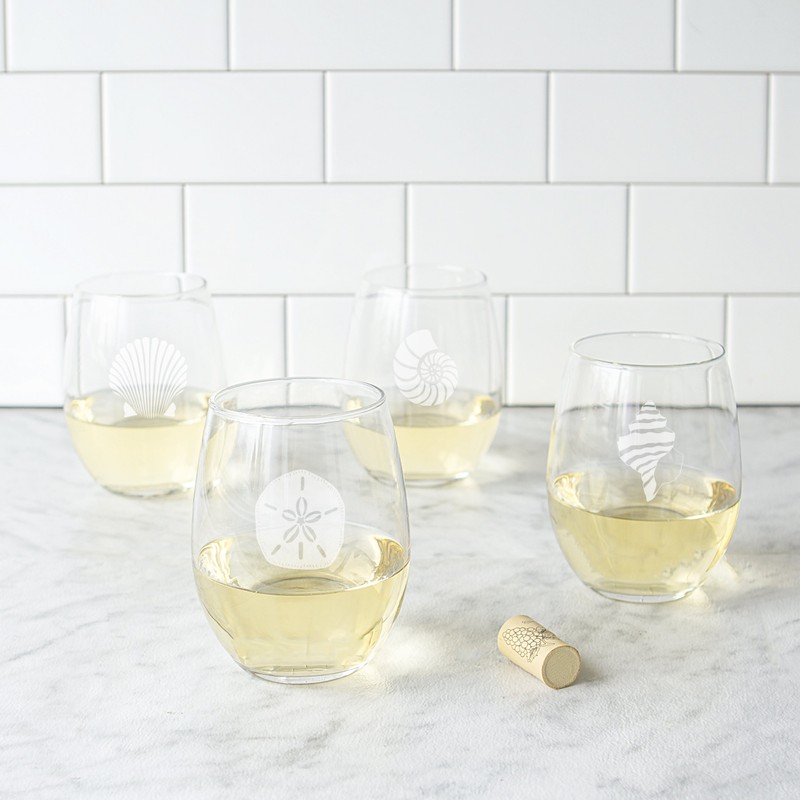 Cathy's Concepts SEA-1110 Seashell Stemless Wine Glasses – 4 Unique