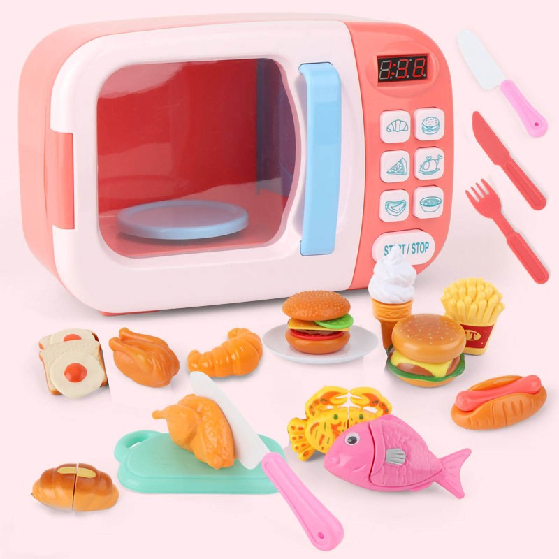 Kids Electric Microwave Oven Toy Set Cool Music Simulation Cooking