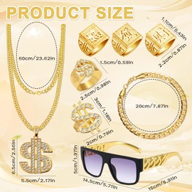 80s Costume for Men, Hip Hop Style Accessories, Bold Necklaces and Sunglasses, Durable, for Parties, Concerts, and Fashion