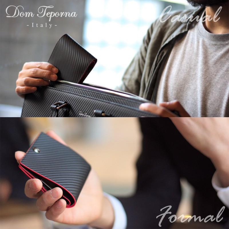 Dom Teporna Italy Thin Bifold Wallet, Cowhide, Italian Carbon Leather,
