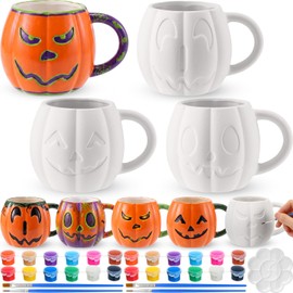 4 Sets Halloween Paint Your Own Mugs with Painting Kit, Pumpkin Pals