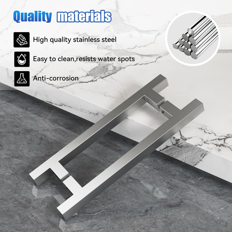 Bathlink 8" Square Shower Door Handle, Back to Back Shower