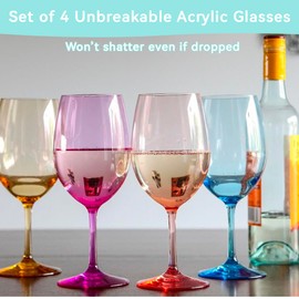 Lily's Home Unbreakable Acrylic Wine Glasses, Made of Shatterproof Tritan Plastic and Ideal for Indoor and Outdoor Use, Reusable (Multi - Light) - 20 oz each, Set of 4