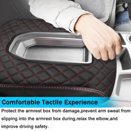 SENSHINE Center Console Cover for Chevy Silverado/GMC Sierra Accessories 2019-2023 2024 2025 2026 Armrest Cover Anti-Scratch Leather Arm Rest Box Protective Pad Only Jump Seat (Red Stitches)