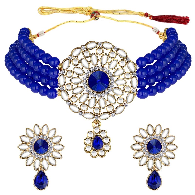 Aheli Kundan Pearl Choker Multi Layered Collar Aretes Set Joyería