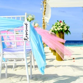 6 Pieces Reserved Signs for Wedding Chairs Acrylic Tag Reserved Signs Hanging Reserved Signs with Ribbon for Wedding Important Events Church Pews Chair and Restaurant (White Layer Black Lettering)