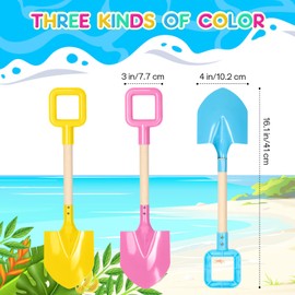 Dsmile 3Pcs Long Beach Shovels 16" Metal Kids Beach Spades Sand Shovels Toys with Wood Handle for Digging Shoveling Snow Sandbox Toys Set for Kids & Adults