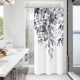 BBiggood 36 x 72 Stall Shower Curtain, Black and White Floral Shower Curtain for Bathroom, Watercolor Plant Eucalyptus Leaves Narrow Half Fabric Bathroom Decor Shower Curtain Sets with Hooks.