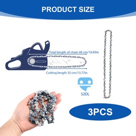 3pcs Chainsaw Chain 3/8" LP Pitch, .043" (1.1 mm) Gauge for 14" (35cm) Bar, 52 Drive Links for Chain Saw Tree Trimming Cordless Handheld Chainsaws Replacement Chain Fits Suitable for Most Chainsaws