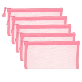 PATIKIL B6 Mesh Zipper Pouch Bags, 5 PCS Mesh Bags with Zipper Plastic Storage Pocket for Organizing File Beads Office Home Supplies, 11.5x23cm, Pink