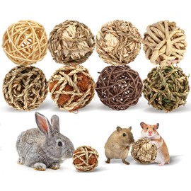VESPRO Bunny Chew Grass Balls, (8 Pcs) Rolling Chew Toys for Small Animals, Natural Chew Grass Toys and Bunny Treats for Rabbits, Guinea Pigs, Chinchillas, Hamsters, Mice Teeth Grinding
