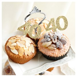 Sumerk 24PCS 40 Cupcake toppers Gold Glitter 40th Birthday Cupcake Picks Anniversary Party Decorations