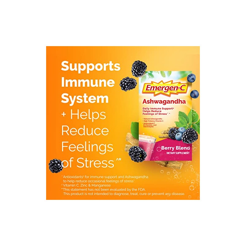 Emergen-C Vitamin C Ashwagandha Drink Mix, Dietary Supplement for Immune