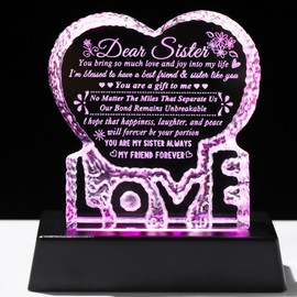 YWHL Sister Birthday Gifts from Sister Brother, Gifts for Sister from Brother, to My Sister Gifts Crystal Heart Keepsake, Christmas Mother's Day Present for Sister