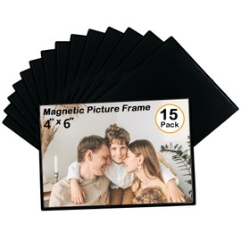 Mingting Magnetic Picture Frames 15 Packs-Fridge Magnetic Photo Frames-Holds 4 x 6 Inches Photos,Black