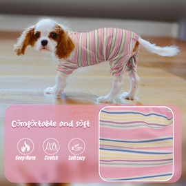 Sahunfri Dog Pyjamas for Medium Small Dogs,Warm Soft Cat Jumpers inside Sleeping,Dog Onesie Cloths with Leash D-Ring (Pink, L)