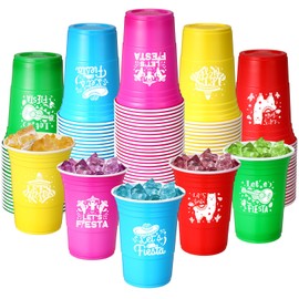 Ziliny Let's Fiesta Plastic Cups, 16 oz Fiesta Disposable Cups Mexican Party Hot Cold Drinks Cups for Cinco De Mayo Party Birthday Party Supplies Decorations(50 Pack)