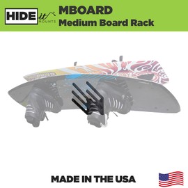 HIDEit Mounts MBoard - Made in USA Universal Medium Board Rack, Rubber Dipped Steel Horizontal Board Mount Wall Rack, Wakeboard Rack, Water Ski Rack, Skateboard Rack and Skimboard Rack