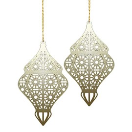 Set of 2 Gold Wooden Ramadan/Eid Lantern Hanging Decorations
