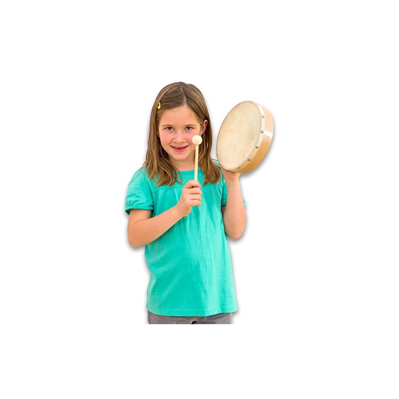 Betzold Musik - Tamburin Schlägel Holz Rahmen-Trommel Naturfell - Handtrommel