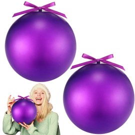 2 Pcs 8" Extra Large Size Christmas Hanging Ball Ornaments Oversized Huge Big Xmas Christmas Plastic Balls for Outside Lawn Yard Tree Hanging Decorations (Purple)