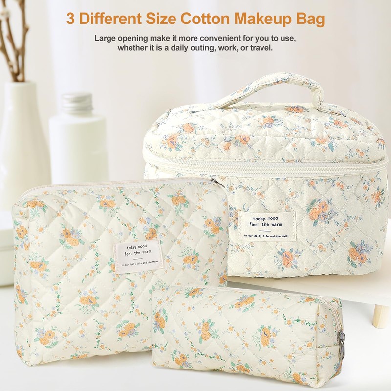 TOPALL Makeup Bag,Cosmetic Bag,Floral Cotton Quilted Makeup Bag,Classic Toiletry Bag,Cosmetic