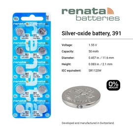 Renata 391 SR1120W Batteries - 1.55V Silver Oxide 391 Watch Battery (10 Count)