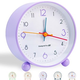 Super Silent Alarm Clock for Bedrooms,Beep Wake Round Alarm Clock,Non Ticking Small Clock with Night Light,Easy Set,Desk Alarm Clock for Kids (Purple)