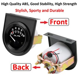 LKRXW Car Oil Press Gauge 2" 52mm Auto Oil Pressure Gauge Meter Psi Press Pointer Instruments 12V Bright White Light Indicator 0 to 100 Psi