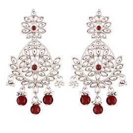 I Jewels Rhodium Plated Indian Wedding Bollywood Chandbali Encased with Faux Kundan & Green Stones For Women (E2465ZM)