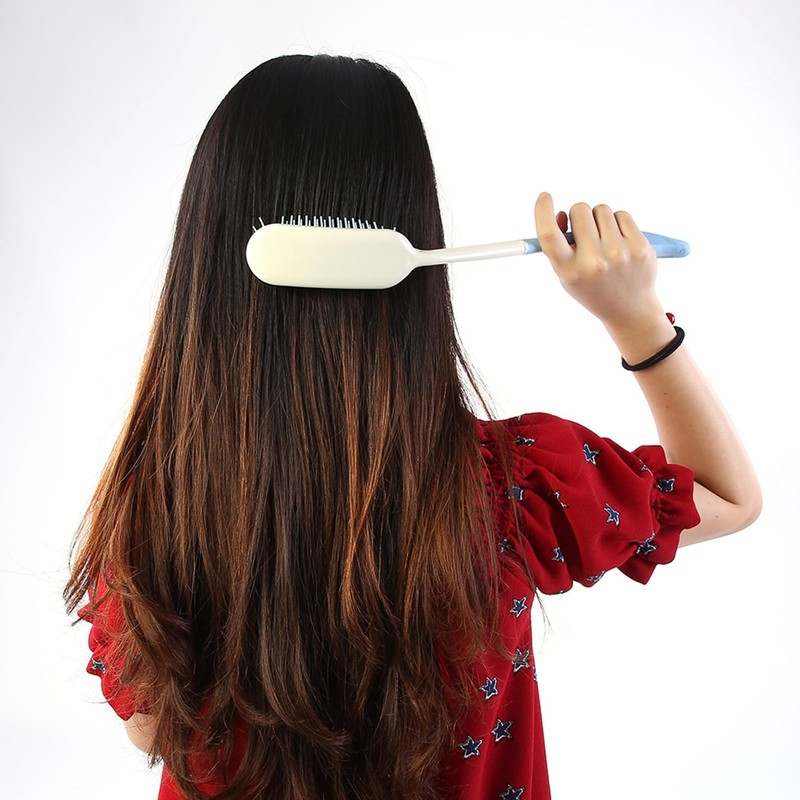HilBeliFU Antislip Long Handle Hair Brush, Plastic Curved Handle Brush