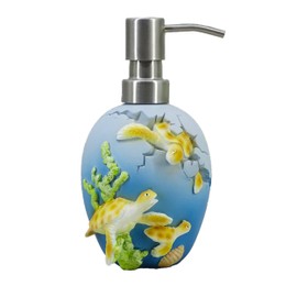 YHHRESINKING Resin Sea Turtle Mother and Baby Soap Dispenser, Beach, Bathroom Accessory,Ocean Theme Sea Turtle Family Bathroom Decor,Coastal Decor (Ocean Blue)