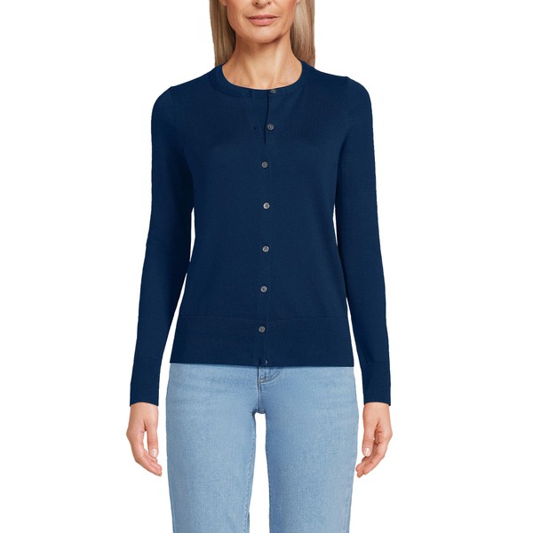 Lands' End Womens FG Cotton Cardigan Sweater Deep Sea Navy