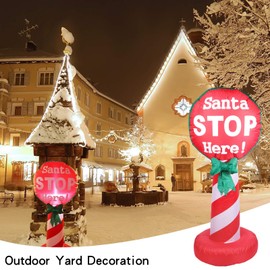 Vigdur 4FT Christmas Inflatables Decorations, Santa Stop Here Sign Blow up Christmas Yard Decorations with LED Lights for Xmas Holiday Party Indoor Garden Patio Display