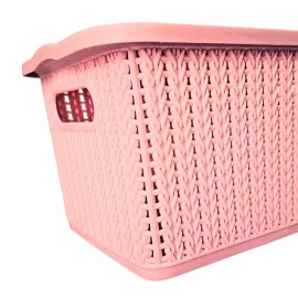 Set De 2 Canastas Organizadoras Tipo Rattan Con Tapa, Cestas De Almacenamiento Plásticas Multiusos Para Baño, Cocina Y Recámara, Cajas Organizadoras Apilables Con Asas, 23x15.5x14cm Rosa