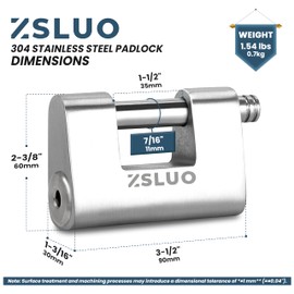 ZSLUO Heavy Duty Security Padlock - Stainless Steel Padlock - Anti-Theft Lock, Heavy Duty Solid Cast Padlock - 7/16" Shackle, Weather and Cut Resistant - for Trucks, Warehouses, Gates (4 Keys)