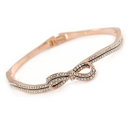 Avalaya Delicate Rose Gold Tone Crystal Bow Bangle Bracelet/Size M