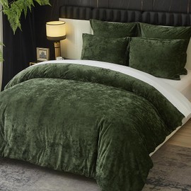 Ivellow Crushed Velvet Comforter Set Queen Green Comforter Set 5pcs Ultra Soft Lightweight Breathable Bedding Set Luxury Cozy Flannel Comforter Queen Size (1 Comforter,2 Pillow Shams, 2 Euro Shams