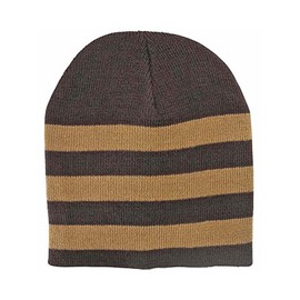 Luxury Divas Brown & Tan Tight Fitting Striped Knit Beanie Cap