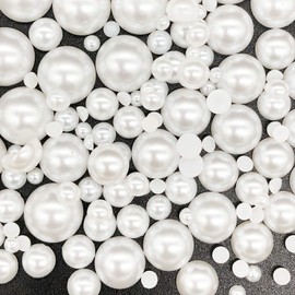 Dowarm 1000 Pieces Flatback Half Pearls, Flat Backed Round Half Pearls for Crafts Jewelry, Mixed Size 4MM 6MM 8MM 10MM 12MM 14MM (White)