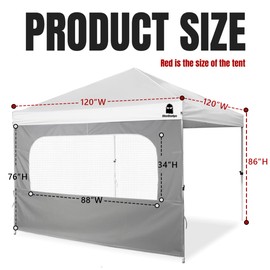 MordenApe Sunshade Sidewall with Mesh Window for 10x10 Pop Up Canopy - Straight Leg, Outdoor Instant Canopy Sidewalls, 1 Pack (10 x 10, Gray with Silver Coating)