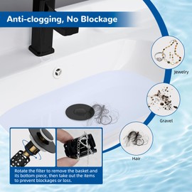 Hibbent Upgraded 3 in 1 Bathroom Sink Drain Strainer, Universal Pop Up Stopper, Removable Stainless Steel Filter Basket Hair Catcher, Sink Plug for 1.1''~2.36'' Basin, Brass Bullet Core, Matte Black