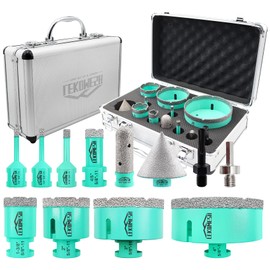 LEKOMESH Diamond Hole Saw Kit - (6/6/8/20/35/50/75/100mm+20mm Finger Bit+50mm Chamfer Bit+SDS/HEX Adapter) Tile Drill Bits for Porcelain Ceramic Marble Brick Concrete,5/8"-11 Thread
