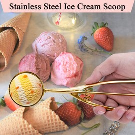 ZYHUI Gold Ice Cream Scoop Stainless Steel Cookie Scoops for Baking Melon Baller with Trigger 3 Sizes (Gold, S)